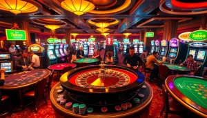 A vibrant scene showcasing 안전놀이터 with players at roulette tables, emphasizing a safe and exciting gambling experience.