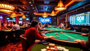 Experience the thrilling atmosphere of QQ88 sports betting in a lively casino setting.