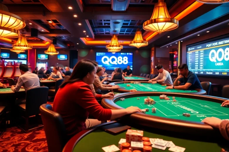 Experience the thrilling atmosphere of QQ88 sports betting in a lively casino setting.
