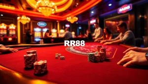 Players enjoying thrilling blackjack at RR88 Casino, showcasing poker chips and excitement.