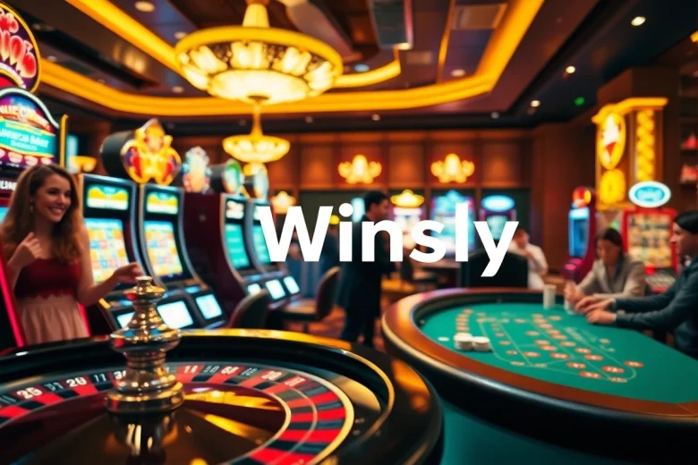Winsly Casino scene featuring players enjoying slots and roulette, capturing the excitement of online gambling.