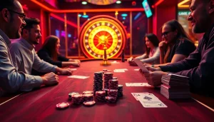 Exciting moments at a Nhà cái uy tín poker table with players strategizing.