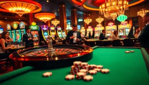 Spotbet players enjoy thrilling roulette action in a luxurious casino.