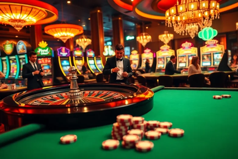 Spotbet players enjoy thrilling roulette action in a luxurious casino.