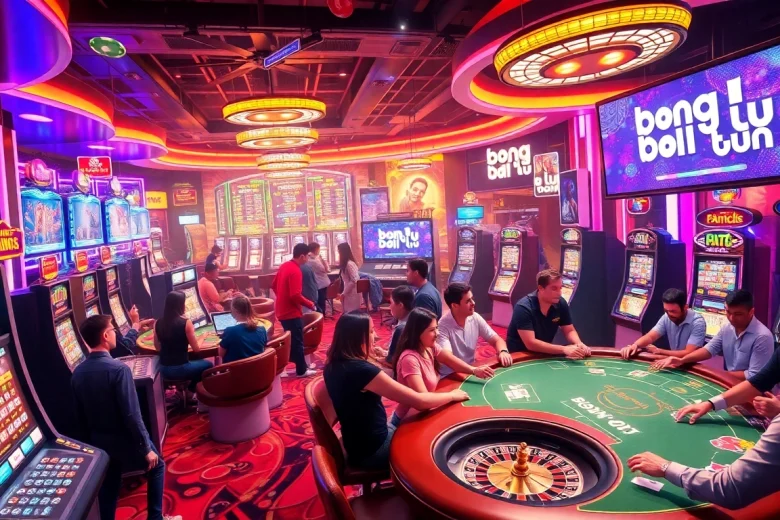Experience excitement with "bong da lu fun" as players enjoy vibrant casino games, from slots to roulette tables.