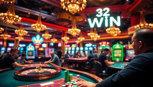 Experience the thrill of winning at a lively casino with 32 Win poker tables and roulette.