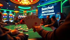 Engage with Sexchat AI while winning big at the poker table, amidst colorful chips and cards.
