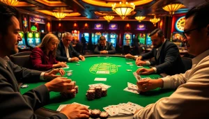 A lively poker game at https://bet88vn.locker/, showcasing players in action around a luxurious green table.