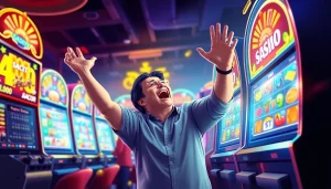 Experience the thrill of discovering a "slot gacor" machine that pays out big wins amidst a vibrant casino atmosphere.
